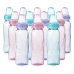 Classic Tinted Plastic Standard Neck Bottles for Baby, Infant & Newborn – Pink/Lavender/Teal, 8 oz (Pack of 12)