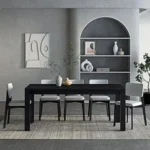 71-Inch Modern Farmhouse Rectangular Dining Table – Dining Room & Living Room Furniture, Effortless Assembly, Burnt Black