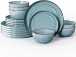 Plates and Bowls Set – Porcelain Dinnerware for 6, 18 pcs Handcrafted Glaze Embossed Dinner Set, Scratch-Resistant, Dishwasher/Oven/Microwave Safe Ceramic Dish Set, Gradient Blue