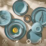 Plates and Bowls Set – Porcelain Dinnerware for 6, 18 pcs Handcrafted Glaze Embossed Dinner Set, Scratch-Resistant, Dishwasher/Oven/Microwave Safe Ceramic Dish Set, Gradient Blue - Image 3