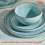 Plates and Bowls Set – Porcelain Dinnerware for 6, 18 pcs Handcrafted Glaze Embossed Dinner Set, Scratch-Resistant, Dishwasher/Oven/Microwave Safe Ceramic Dish Set, Gradient Blue - Image 2