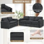 Classic Chenille 2-Piece Sectional Sofa Set – Loveseat & 3-Seat Sofa with Thick Cushions and 2 Extra Armrest Pillows, Grey - Image 2